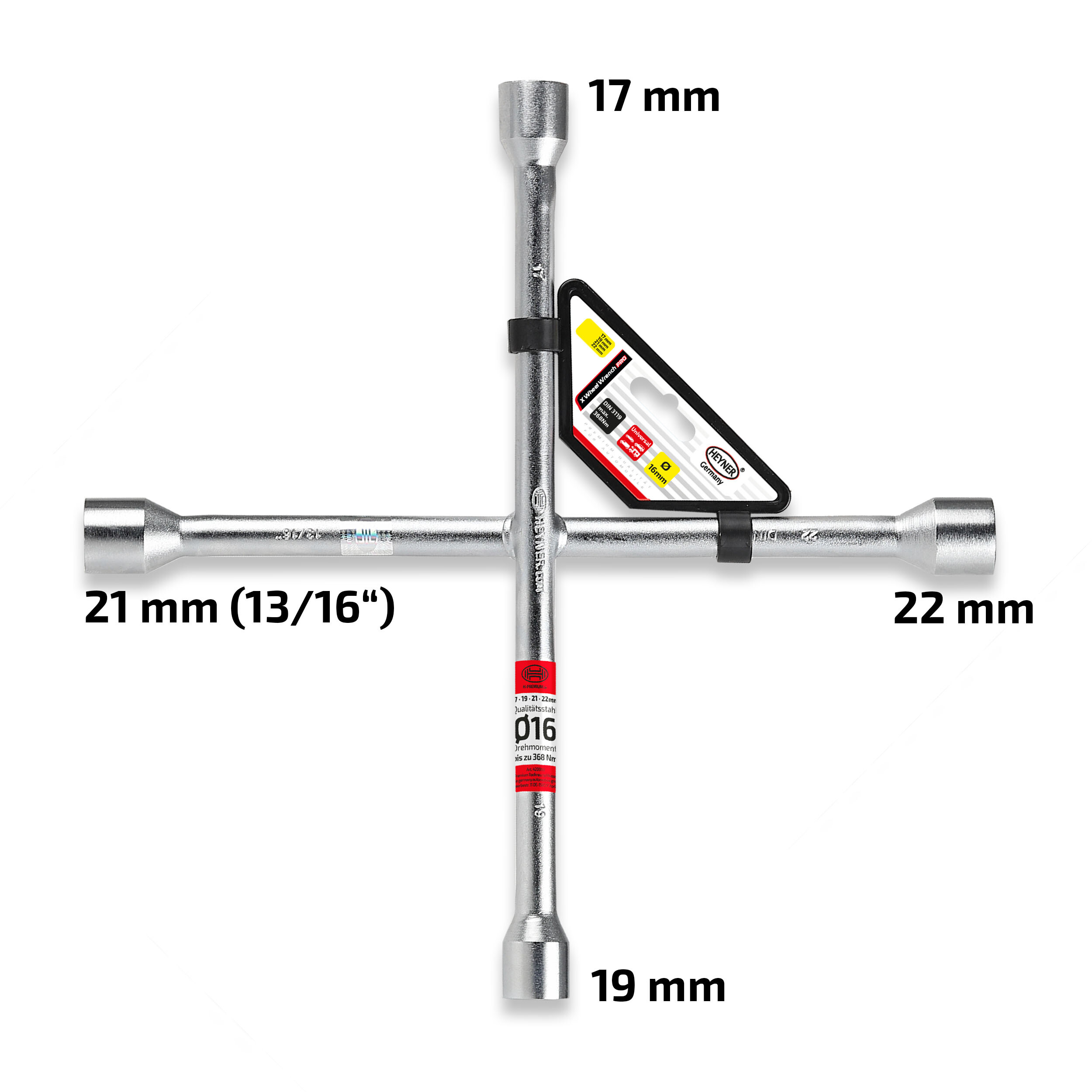 Klíč na kola křížový HEYNER 17-19-21 (13/16")-22mm X-Wheel Wrench PRO, 420000
