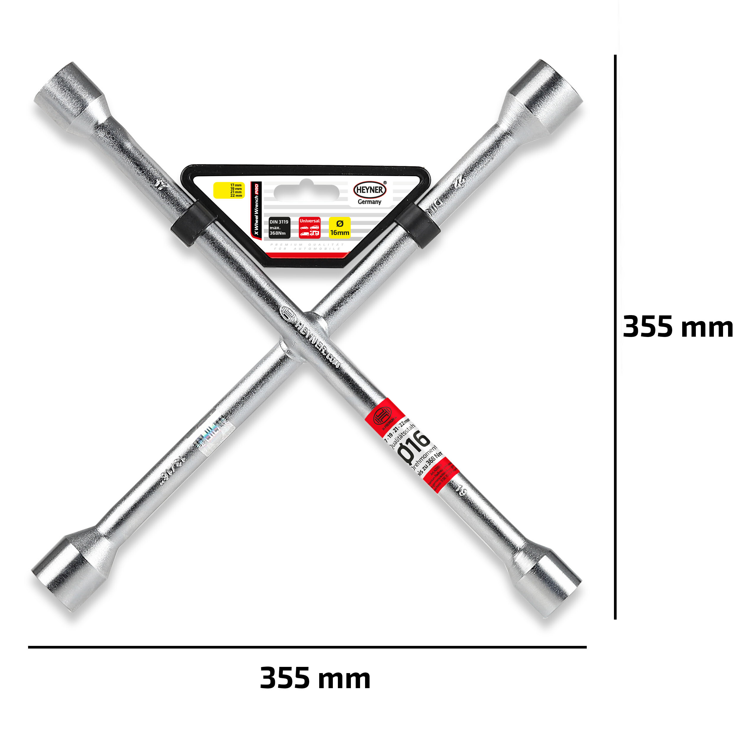 Klíč na kola křížový HEYNER 17-19-21 (13/16")-22mm X-Wheel Wrench PRO, 420000
