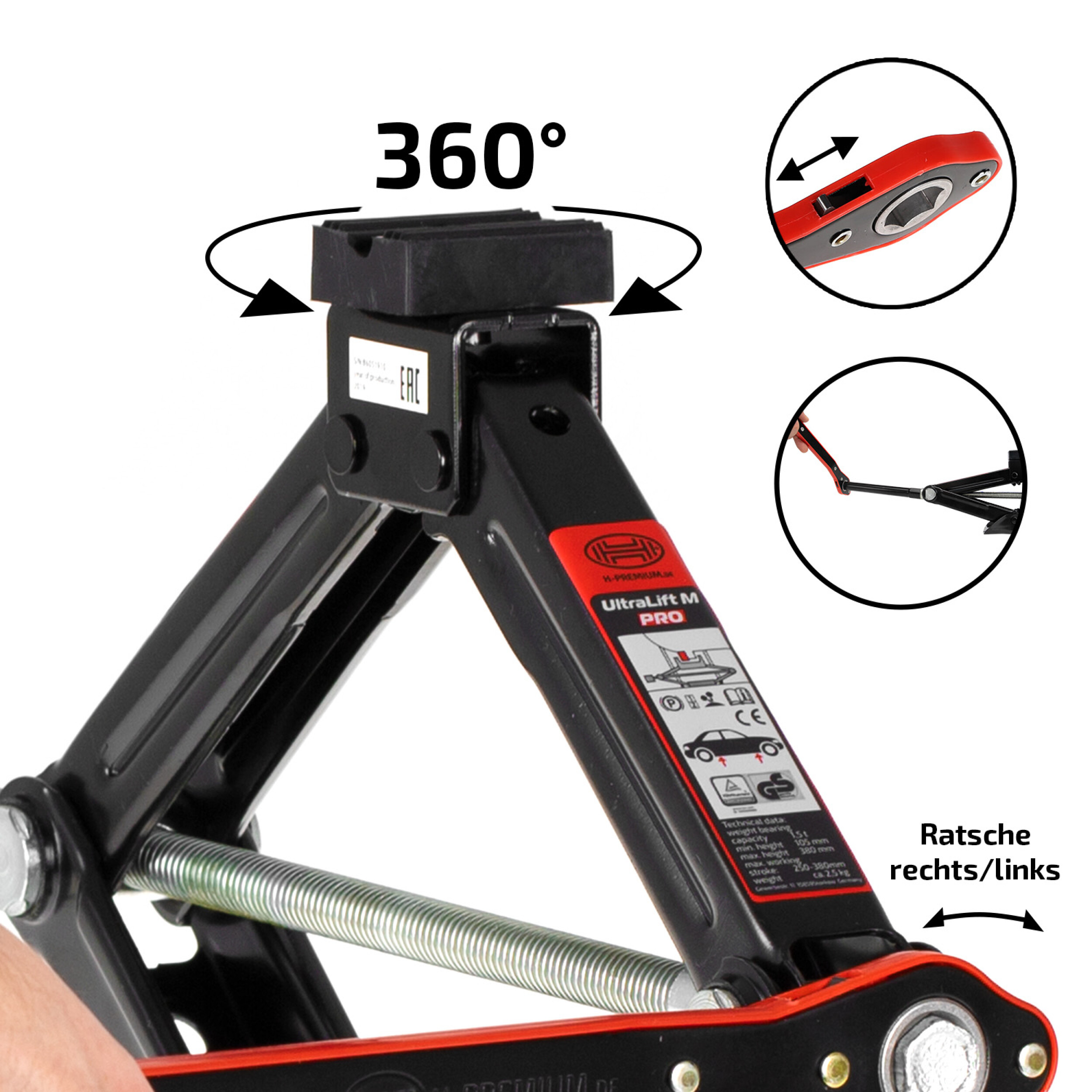 Hever nůžkový 1500 kg s ráčnou Heyner Ultra Lift M Black Edition, 347160
