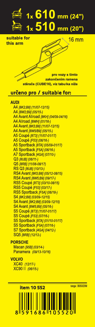 Stěrače FLAT SET (CUBE16) 630+550mm, 10565
