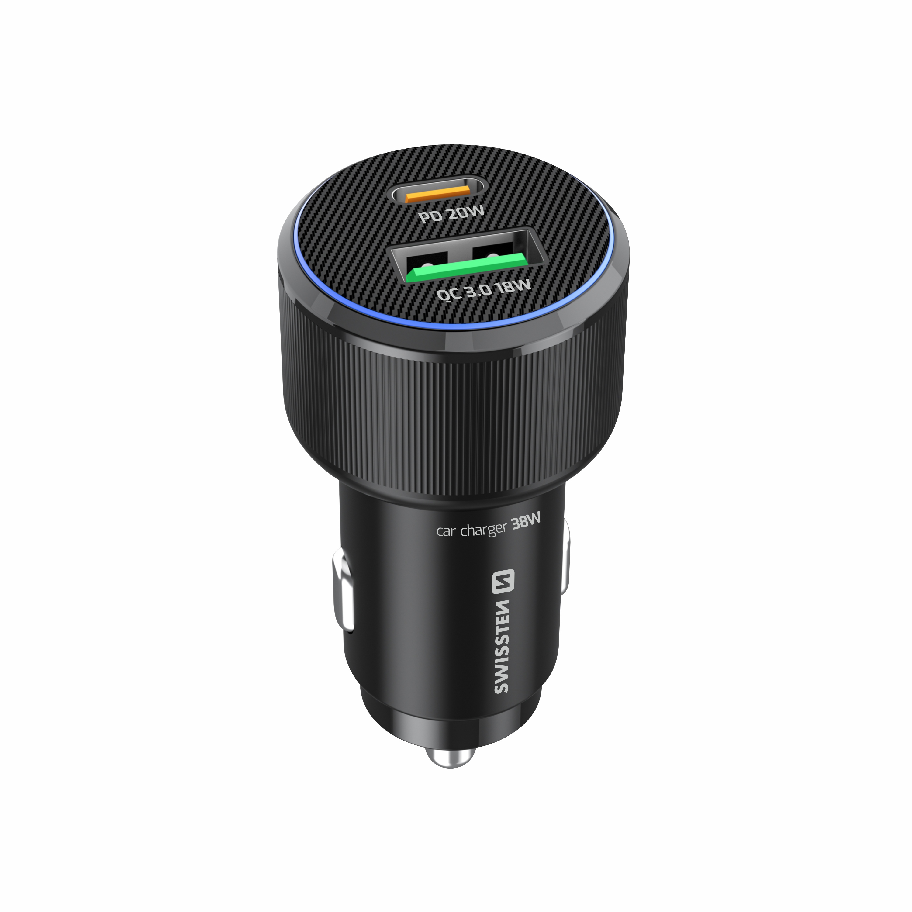 Zástrčka SWISSTEN s 1x USB-C Power Delivery a 1x USB-A Qualcomm 38W, černý, 49317