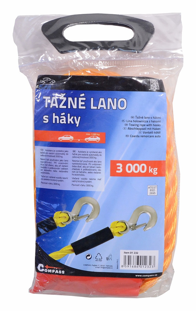 Lano tažné s háky 3000 kg, 01232