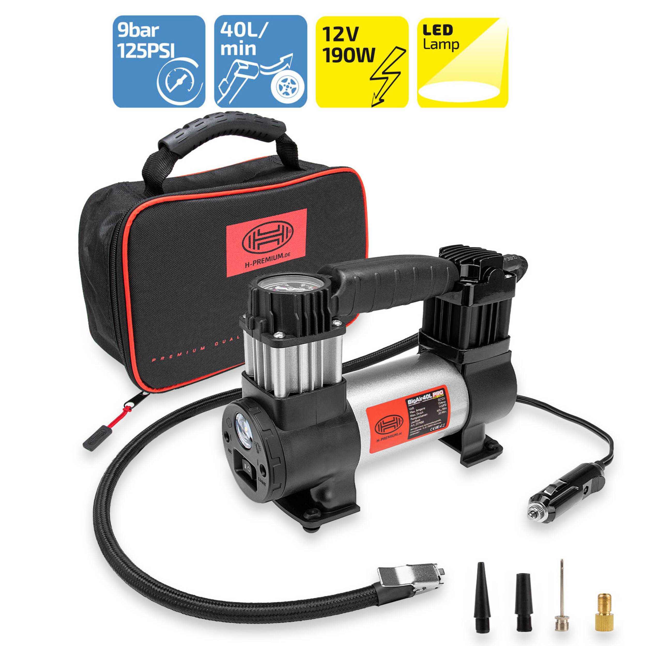 Kompresor 12V BigAir 9 BAR, 40l/min proudění vzduchu, s osvětlením, 237100