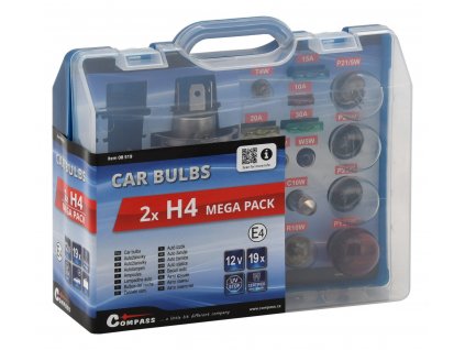 Autožárovky servisní box MEGA 12V H4 + H4 + pojistky
