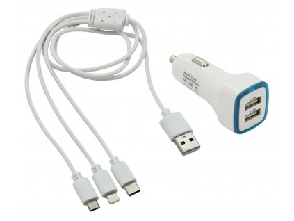 2x USB nabíječka 12-24V 3in1 (micro USB, iPhone, USB C) COMPASS