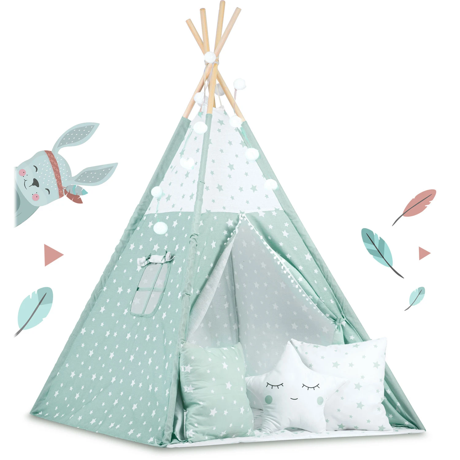 Nukido Teepee detský stan tyrkysový s hviezdičkami