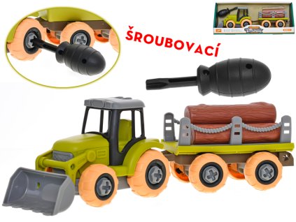 32900 sroubovaci traktor s vleckou a kladami 28 cm mikro trading