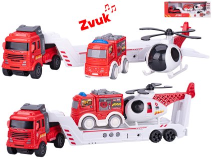 33176 nakladni auto se zvukem a 2 hasicskymi vozidly 30 cm mikro trading