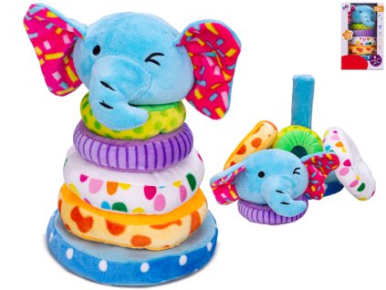 33692 plysova pyramida slon s piskatkem a krouzky 21 cm mikro trading