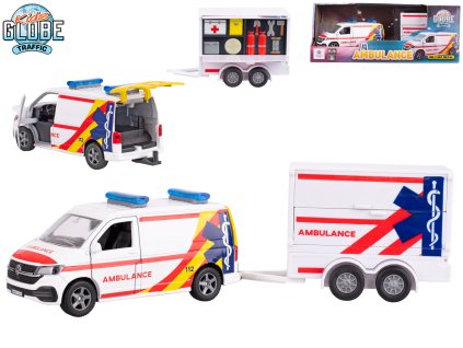 34052 kovovy vw transporter ambulance s privesem 27 5 cm kids globe