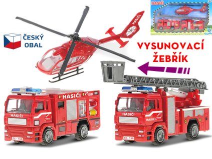 Kovová sada hasičských autíček CZ, 3 ks, 12-18 cm