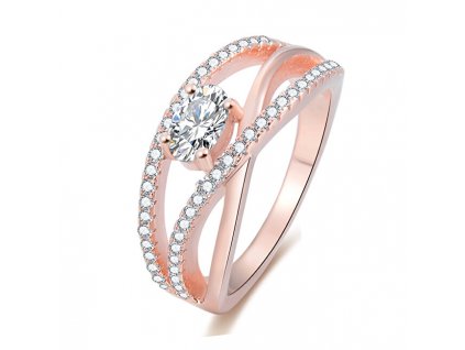 Růžově pozlacený stříbrný prsten se zirkony AGG331