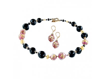 Úchvatný set náhrdelníku a náušnic Classy Lady z perel Lampglas s 24karátovým zlatem CQ8