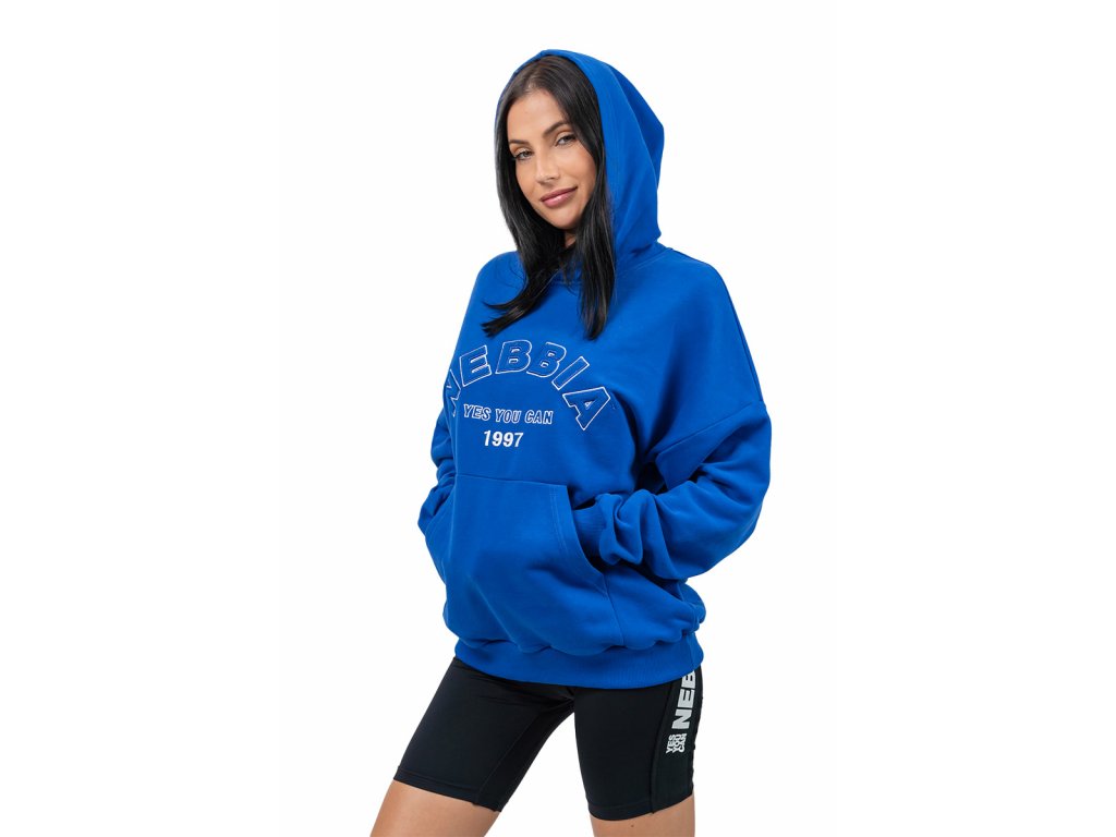 NEBBIA HERO N°3 Oversize mikina s kapucí GYM RAT 256 Blue - BODYMO CZ