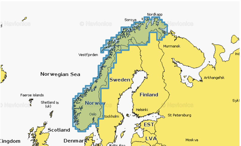 Navionics+ Norsko, jezera a řeky - Vnitrozemí