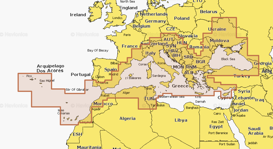 Navionics+ Středozemní moře + černé moře