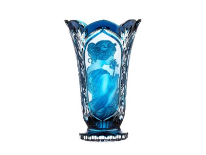 Bohemia Crystal Ručně broušená váza Primrose Feather Azurová 305mm