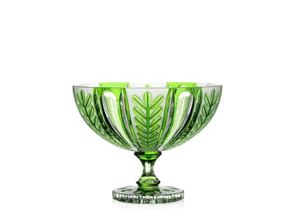Bohemia Crystal Ručně broušená mísa na noze Kapradí Zelená 280mm