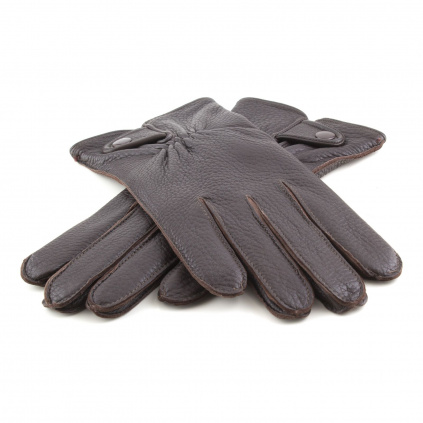 Pánské kožené rukavice z amerického jelena s patkou na druk - Černá - BOHEMIA GLOVES