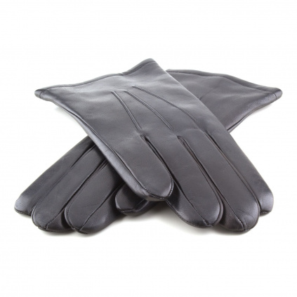 Kožené rukavice pro pány s hladkou výšivkou - Černá - BOHEMIA GLOVES