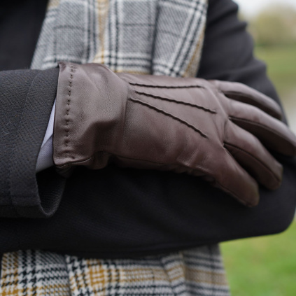 Pánské kožené rukavice s ruční obšívkou lemu - Černá - BOHEMIA GLOVES
