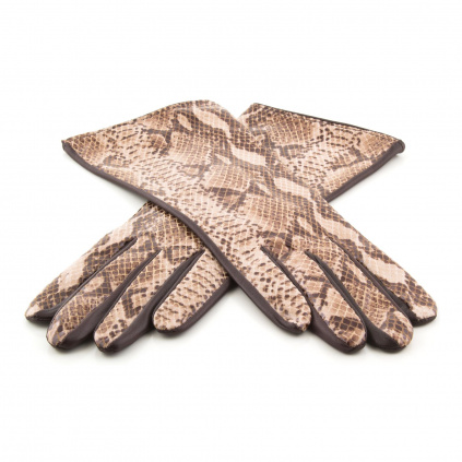 Dámské kožené rukavice s imitací hadiny - Hnědá - BOHEMIA GLOVES