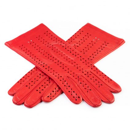 Letní rukavice s perforací ve tvaru kytiček - Červená - BOHEMIA GLOVES