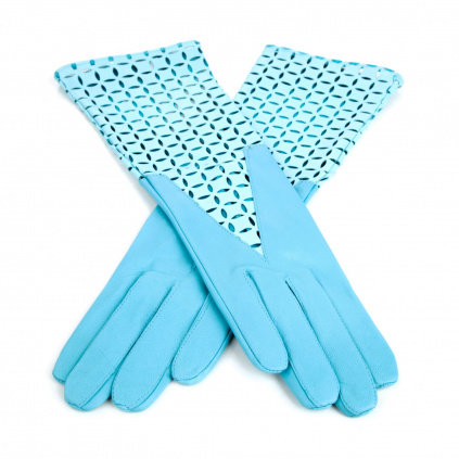 Barevné dámské kožené rukavice na předloktí - Modrá - BOHEMIA GLOVES