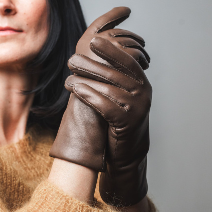 Kožené rukavice pro dámy s gumičkou v dlani - Šedá - BOHEMIA GLOVES