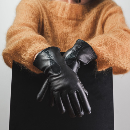 Dámské kožené rukavice s ozdobou - Černá - BOHEMIA GLOVES