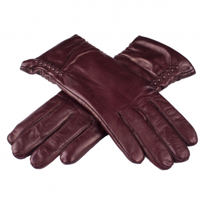 Klasické kožené rukavice pro dámy s řasením na bocích - Bordó - BOHEMIA GLOVES