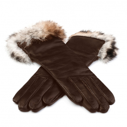 Elegantní kožené rukavice pro dámy s králičí kožešinou - Černá - BOHEMIA GLOVES