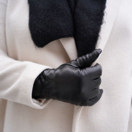 Dámské kožené rukavice s efektním nařasením - Hnědá - BOHEMIA GLOVES