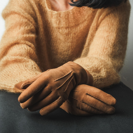 Rukavice pro dámy z broušené kůže - Tabaco - BOHEMIA GLOVES