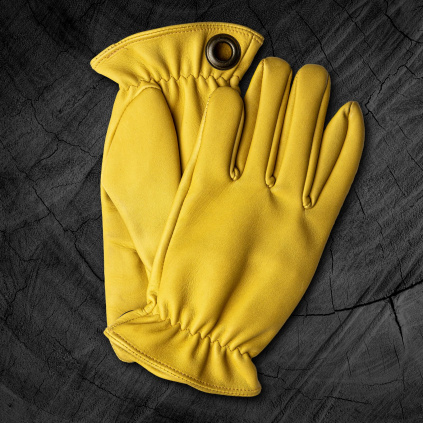Pánské bushcraft kožené rukavice z teletiny vhodné i na motorku - Žlutá - BOHEMIA GLOVES