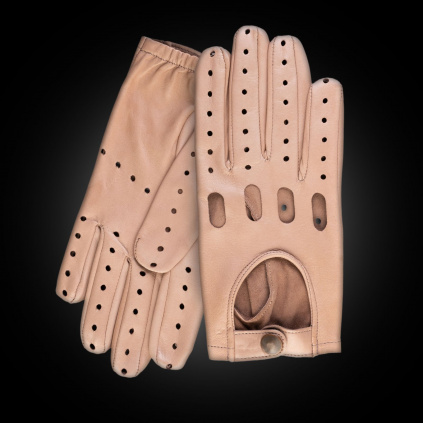 Světlé pánské kožené rukavice na řízení s gumou v zápěstí - Krémová - BOHEMIA GLOVES