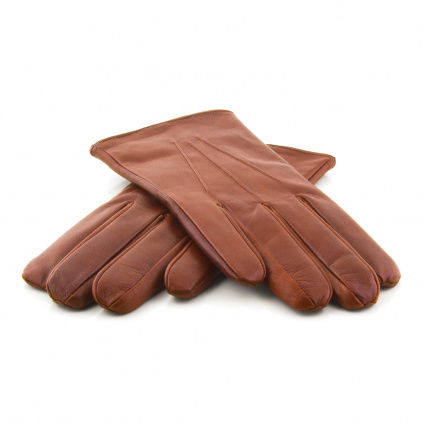 Moderní pánské kožené rukavice s kašmírem - Hnědá - BOHEMIA GLOVES