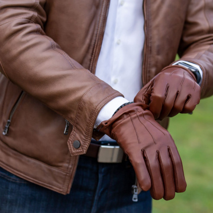 Moderní pánské kožené rukavice s kašmírem - Hnědá - BOHEMIA GLOVES