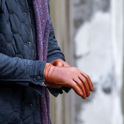 Hladké pánské rukavice s kašmírem - Koňak - BOHEMIA GLOVES