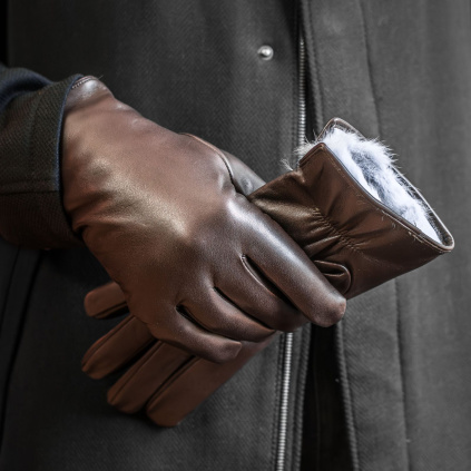 Hladké pánské rukavice s králičí podšívkou - Černá - BOHEMIA GLOVES