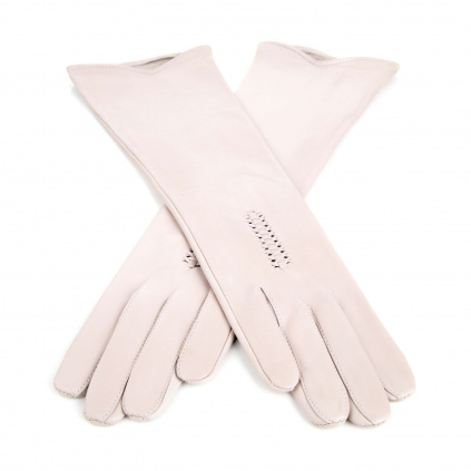 Delší dámské kožené rukavice bez podšívky - Krémová - BOHEMIA GLOVES