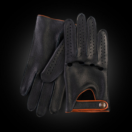 Elegantní pánské kožené rukavice na řízení z amerického jelena - Rezavá - BOHEMIA GLOVES