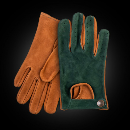 Semišové dvoubarevné rukavice s universálním použitím - Zelená - BOHEMIA GLOVES