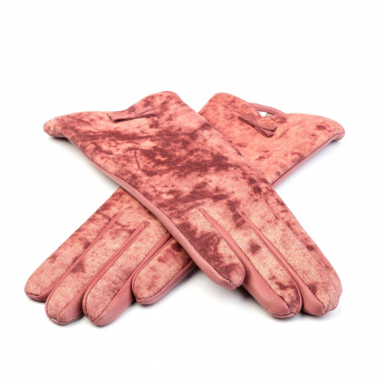 Dámské kožené rukavice s mašličkou - Růžová - BOHEMIA GLOVES