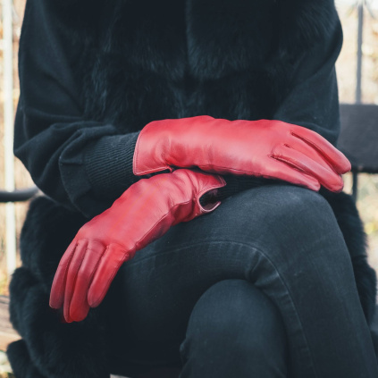 Hřejivé dámské rukavice s králičí podšívkou - Bordó - BOHEMIA GLOVES
