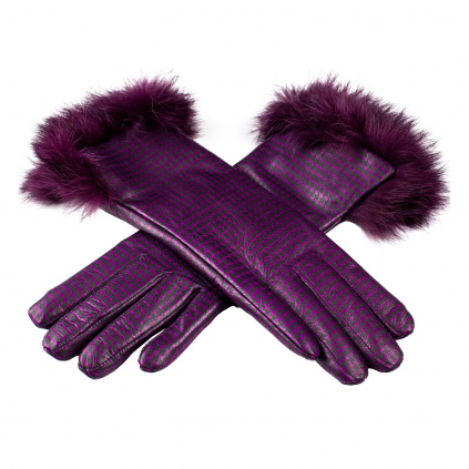 Limitovaná kolekce dámských fialových rukavic s kožešinou - Fialová - BOHEMIA GLOVES