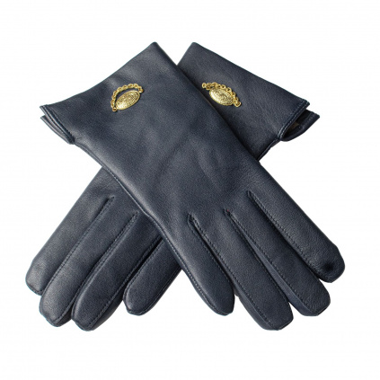 Modré kožené rukavice s kovovou ozdobou - Modrá - BOHEMIA GLOVES