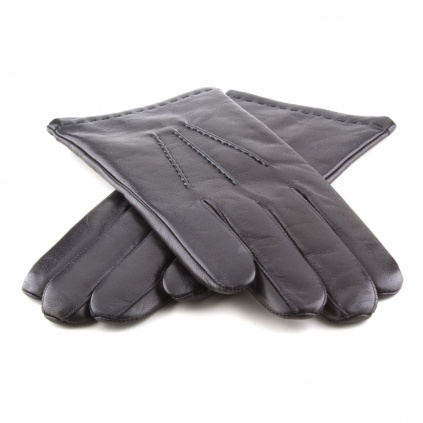 Pánské rukavice s černým kašmírem a ručním obšitím - Černá - BOHEMIA GLOVES