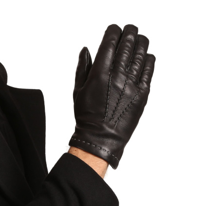 Elegantní kožené rukavice s kašmírem a černým prošitím