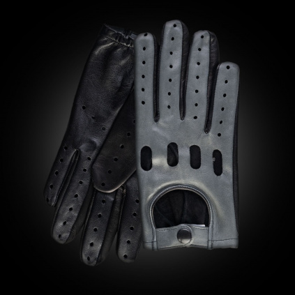 Moderní pánské kožené rukavice na řízení s gumou v zápěstí - Šedo-černá - BOHEMIA GLOVES